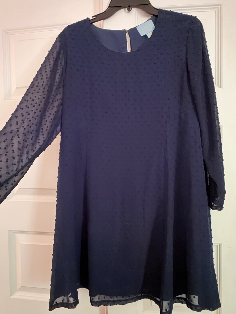 CeCe Navy Swiss Dot Long-Sleeve Shift Dress